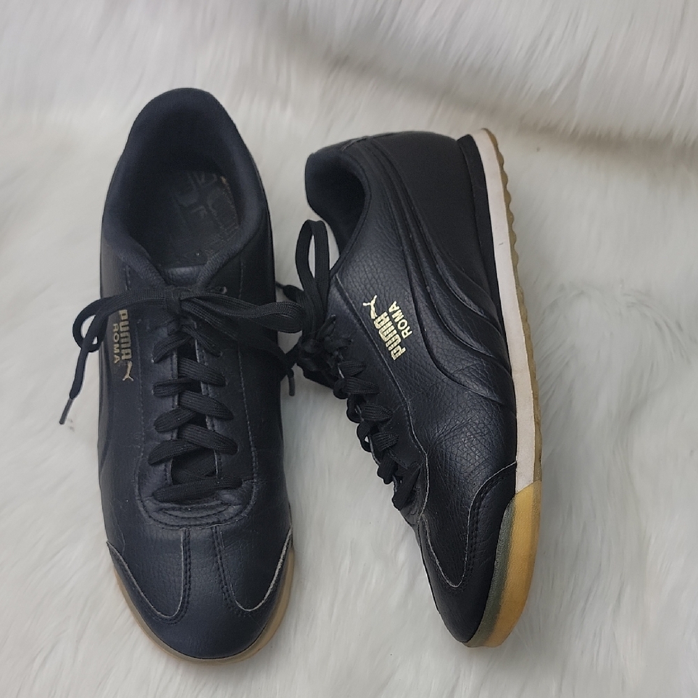PUMA Roma Black Leather Basic Casual Lace Up Low Fashion Lifestyle Sneakers 10